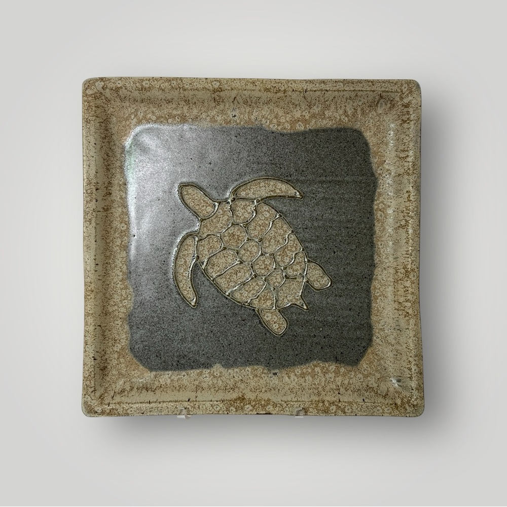 Handmade Square Plate‎ Sea Turtle Nautical Tropical 10 3/8" Makers Mark